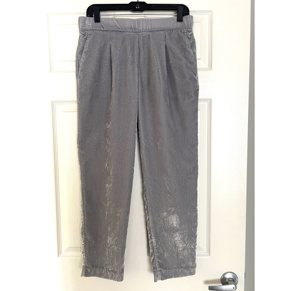 Ann Taylor Silver Grey Crush Velvet Pleated Ankle Pants S 30W Relaxed Fit Luxe